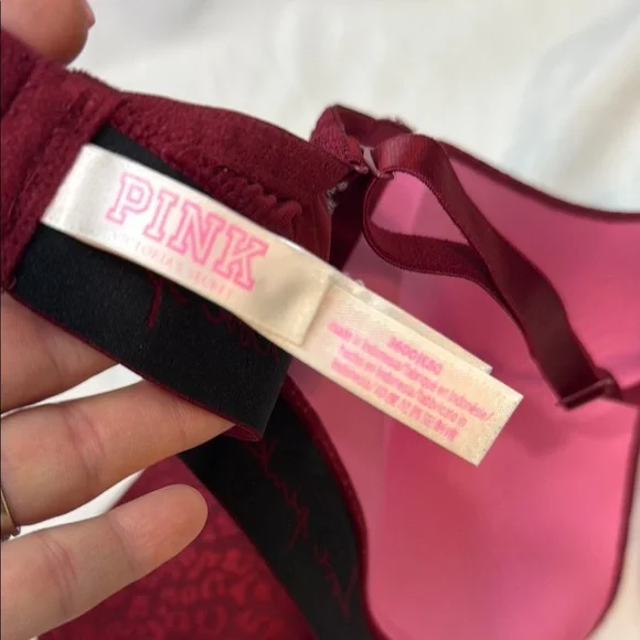 PINK Victoria's Secret Wear Everywhere, Burgundy Lace Animal Print Bra, 36DD - Picture 2 of 10